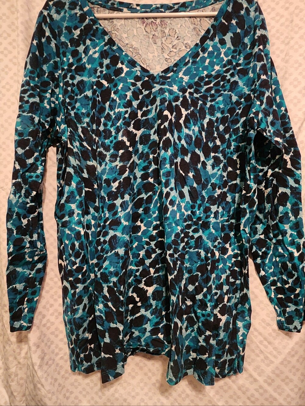 Roaman's Teal and Black Animal Print Top